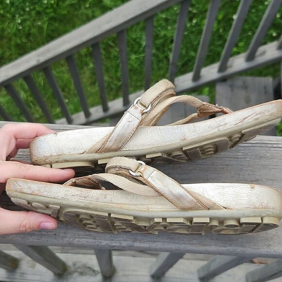 Vintage Prada Gold Thong Sandals Size 39.5 | Logo Sole - Picture 6 of 9